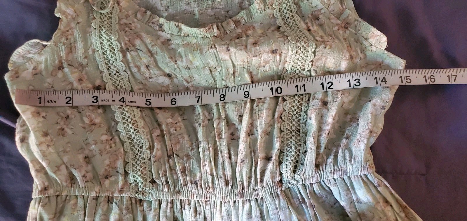 MINE Floral Boho Festival Spring Maxi Dress Mint Green Tiered Lace Trim SZ M