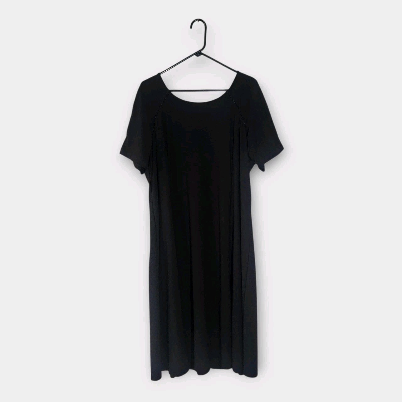 Dennis By Dennis Basso Black Short Sleeve Beaded Neckline Dress Plus Size 22W