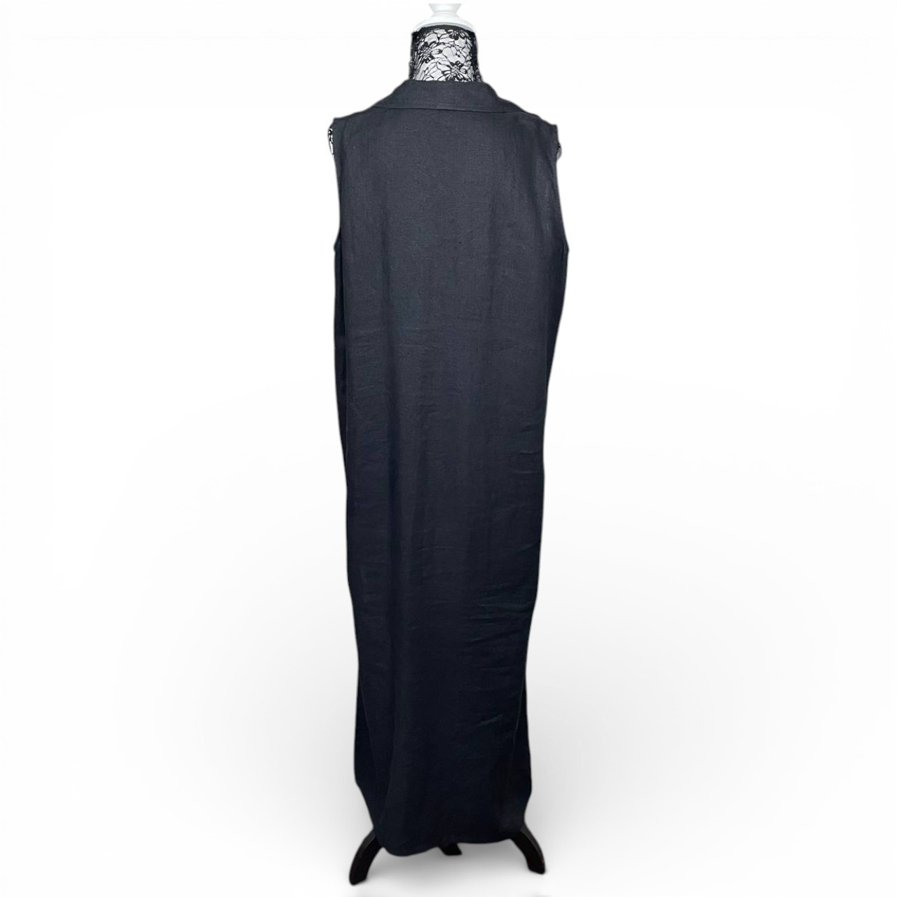 Lagenlook Black Linen Maxi Button Front Sleeveless Dress Plus Size 16 Minimalist