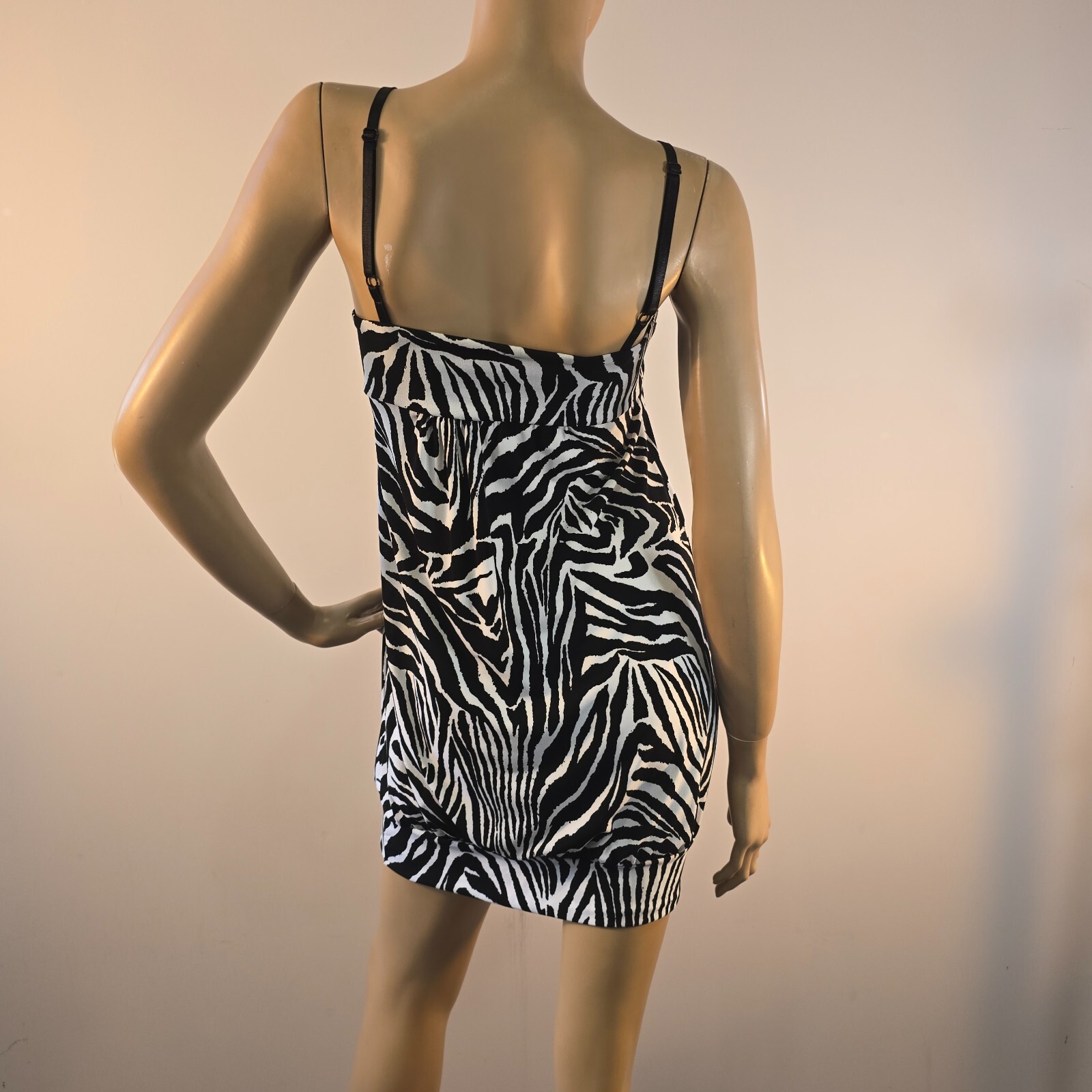 Twenty One Mini Dress Tunic Top Adj Straps Black And White Women Sz S USA Made