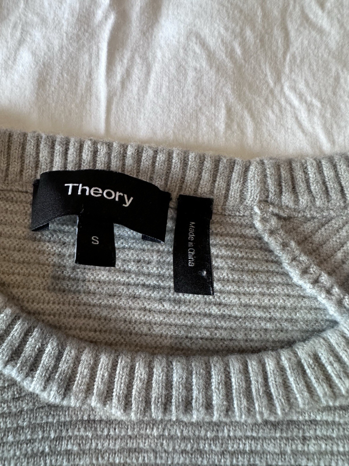 Theory Gray 95% Wool Blend Rib Knit Sweater Dress Crew Neck Long Sleeve Size S