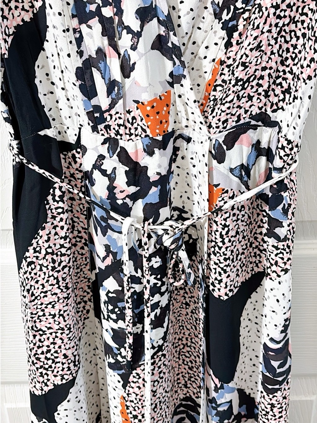 French Connection Asha Draped Abstract Print Faux Wrap Maxi Boho Resort Dress