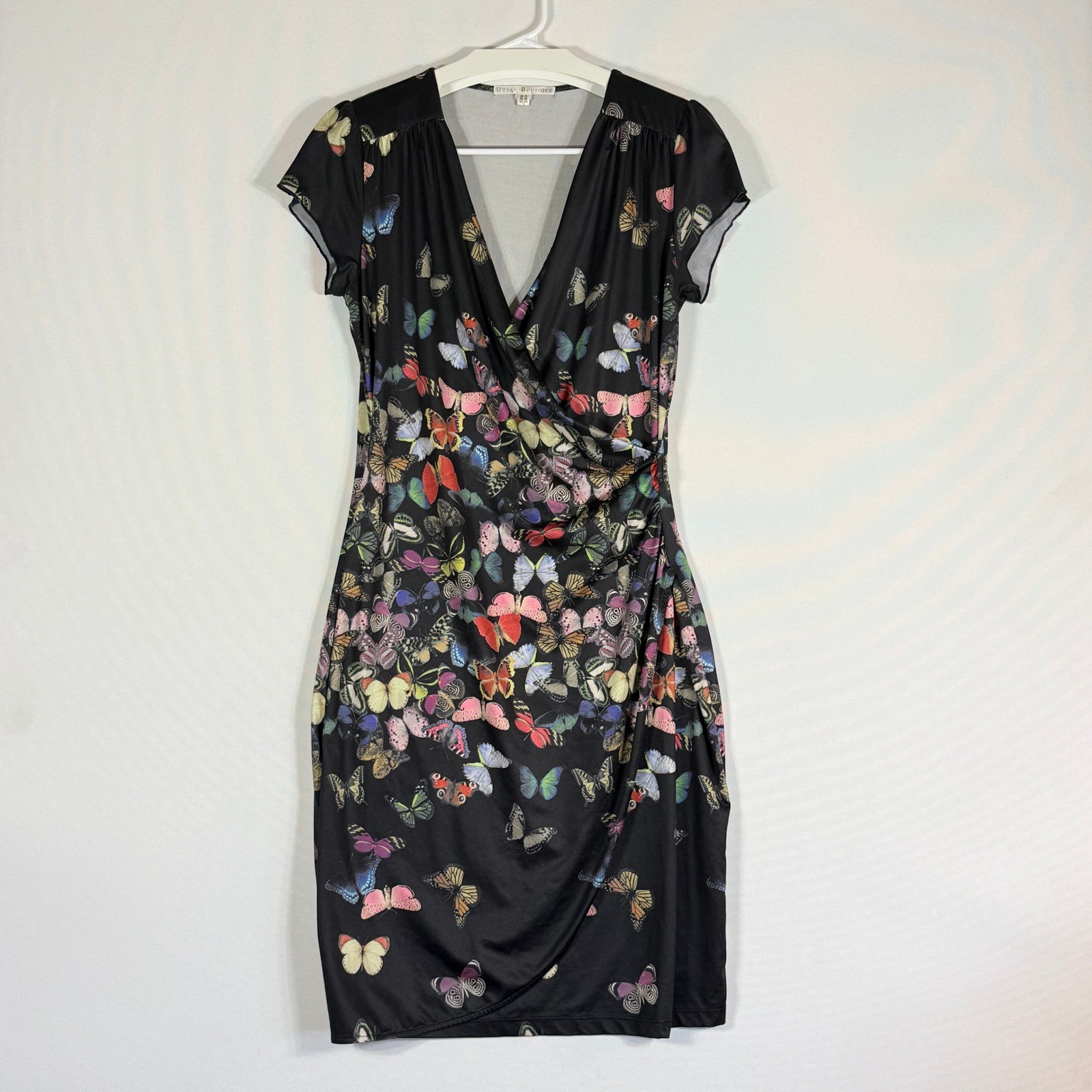 Uttam Boutique Small Butterfly Wrap Dress Black Womens Whimsical Nature Fairy