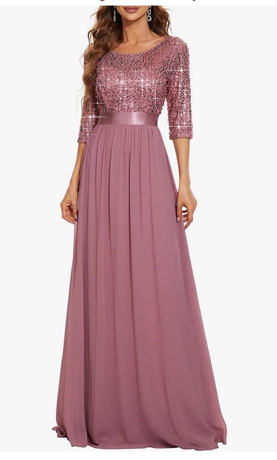 Ever Pretty Women’s Sequin Chiffon Formal Evening Dresses 3/4 Sleeve Size 10