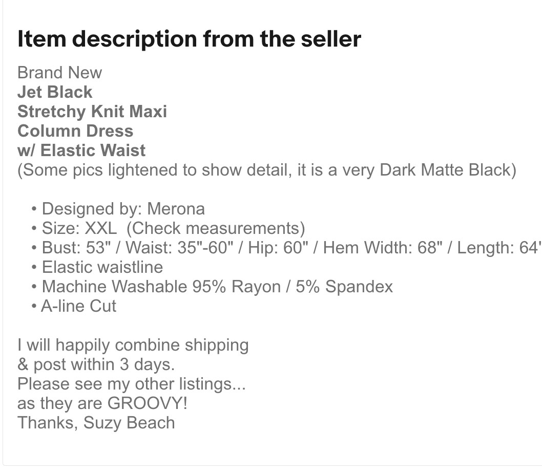 2X/3X New Jet Black Column Long Dress Maxi Stretchy Swingy Knit Sleeveless