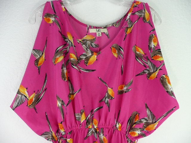 Ya Los Angeles Short Sleeve Size M Pink Multicolor Birds Summer Tunic Dress