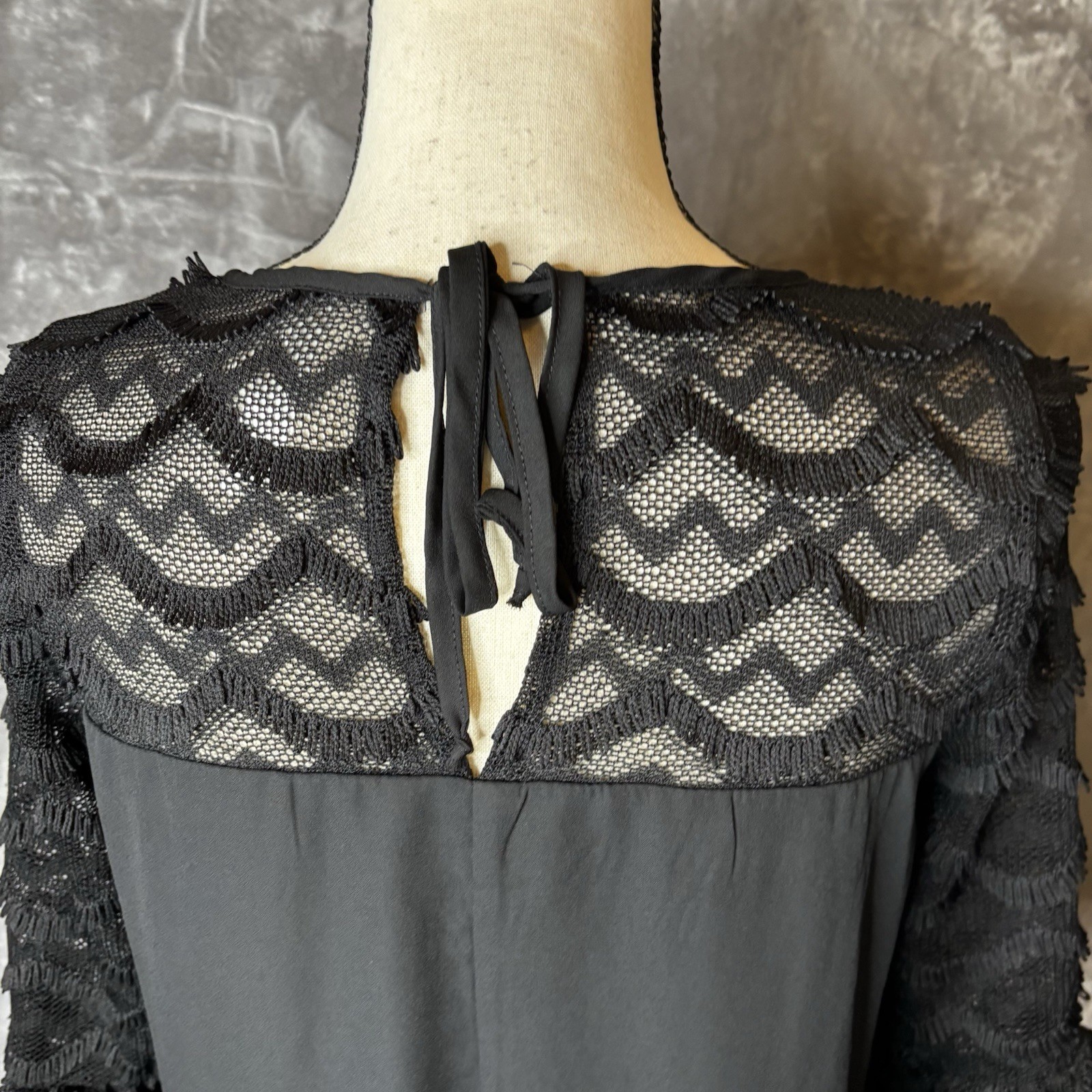 Pink Owl Dress Womens Medium Black Contrast Lace Keyhole Tie Cocktail Short