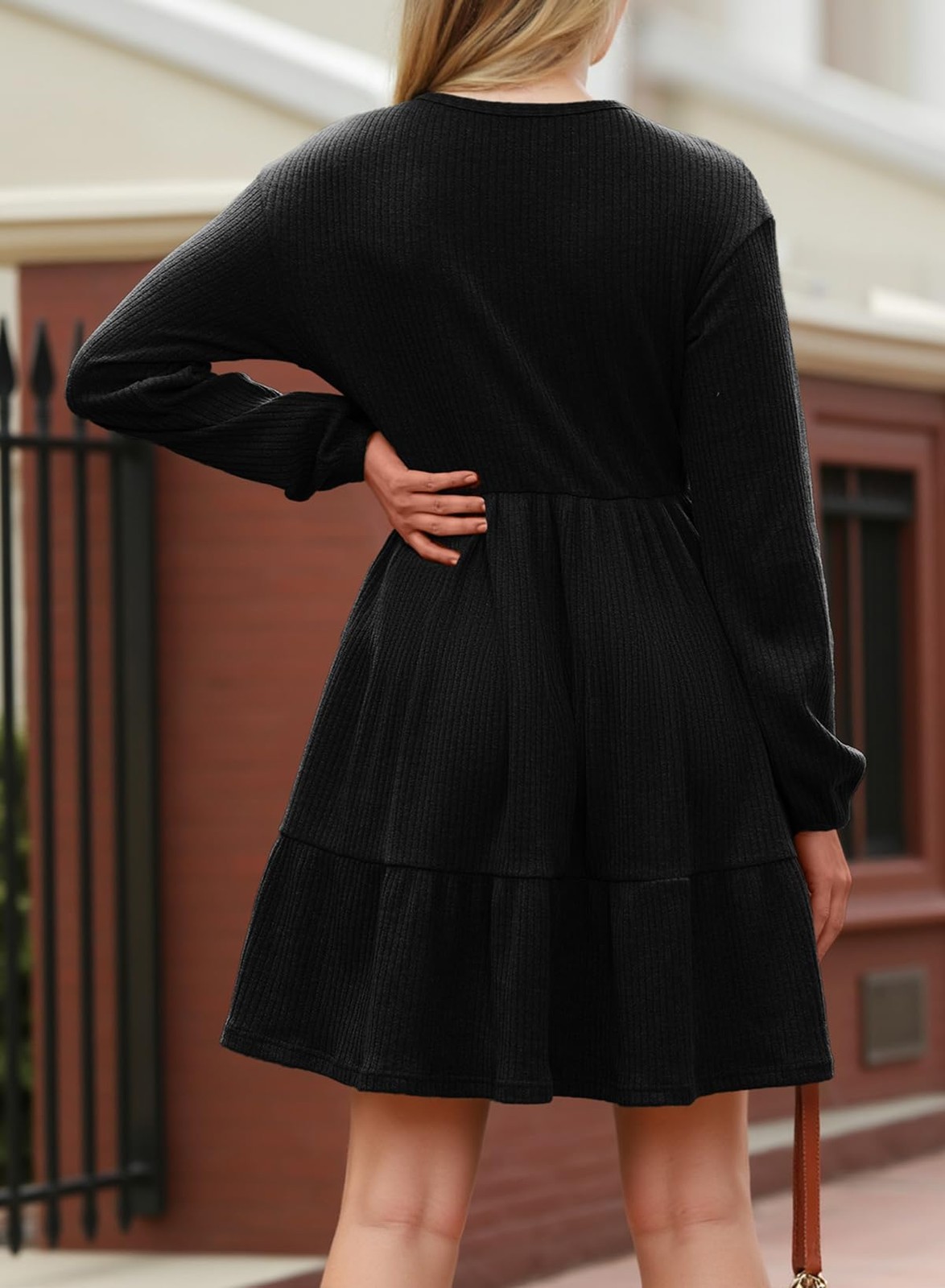 Dokotoo Spring Women’s Dresses Long Sleeve Neck Lightweight Ribbed Black Small