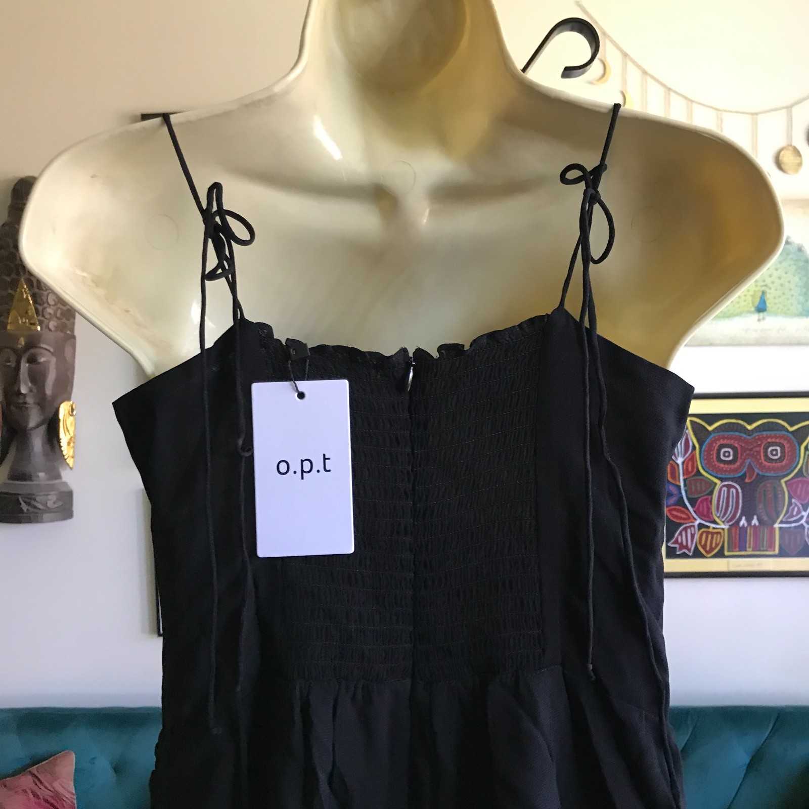 OPT One Pretty Time size 8 Black Spaghetti Strap Shirred Bustier Midi Dress NWT