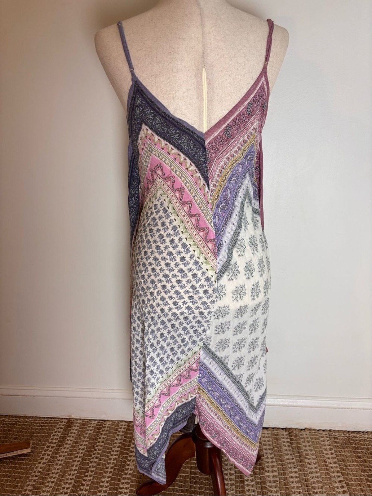 Loved by Anthropologie Scarf Print Handkerchief Hem Slip Dress XS/S Boho Midi