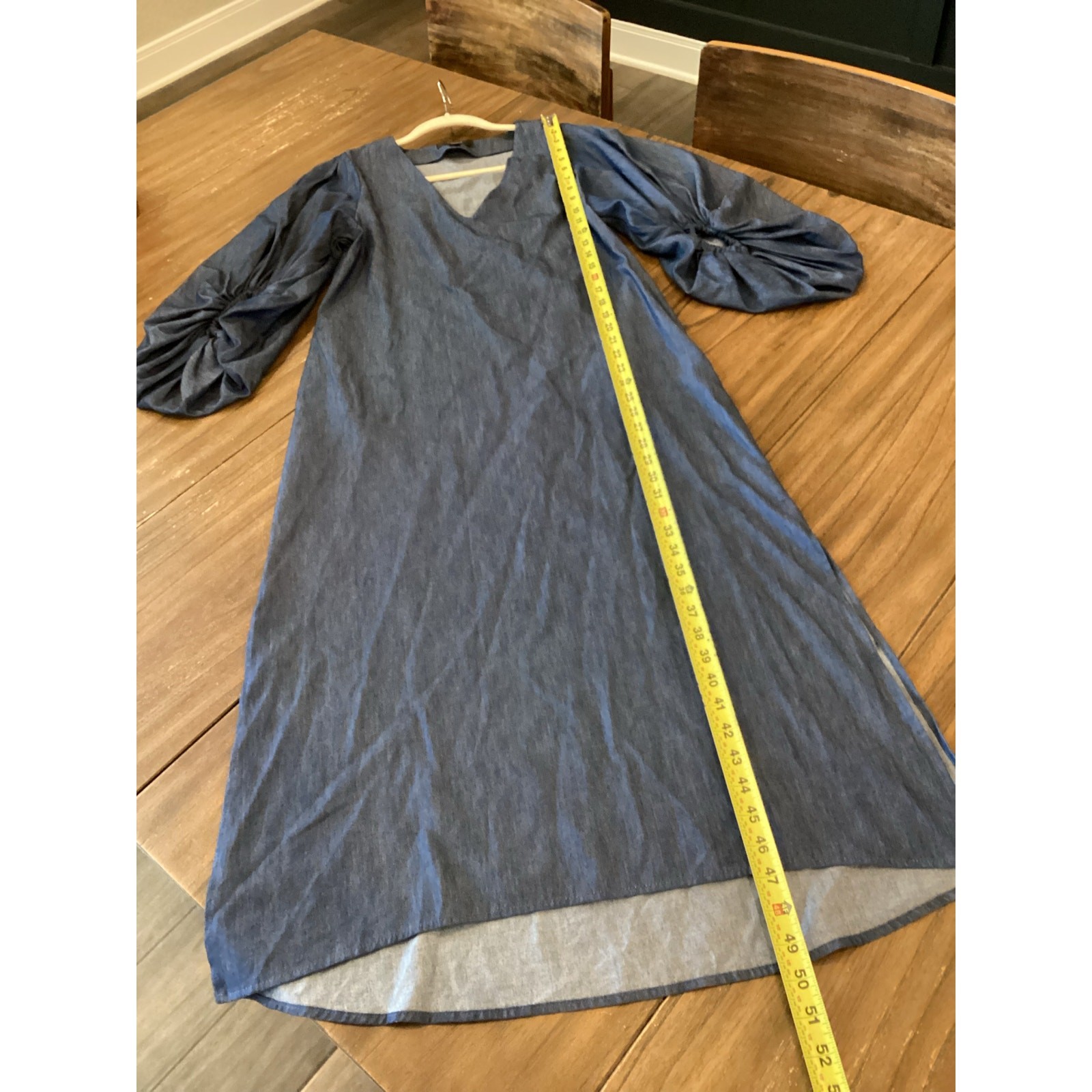 Padova Colombia kaftan denim jean balloon sleeve v neck boho midi long dress 6