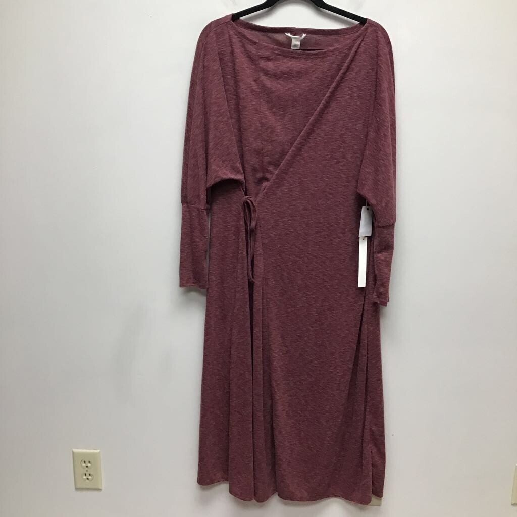 Caslon Womens A Line Dress Red Heathered Tie Side Long Sleeve Midi Knit M New