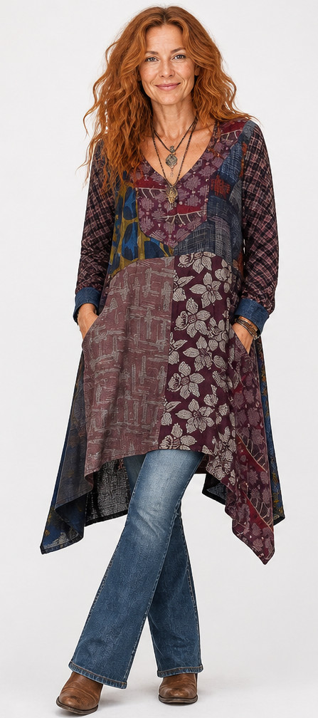 NWT Sacred Threads S/M 8 10 12Boho Patchwork Boho Goddess Asymmetrical Hem Dress
