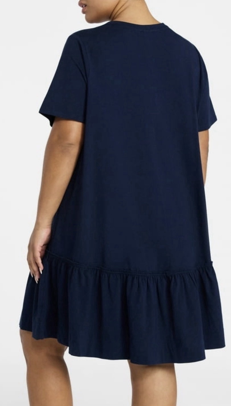 Terra & Sky Tiered Dress Plus Size Navy – Cotton Stretch Blend – Short Sleeves