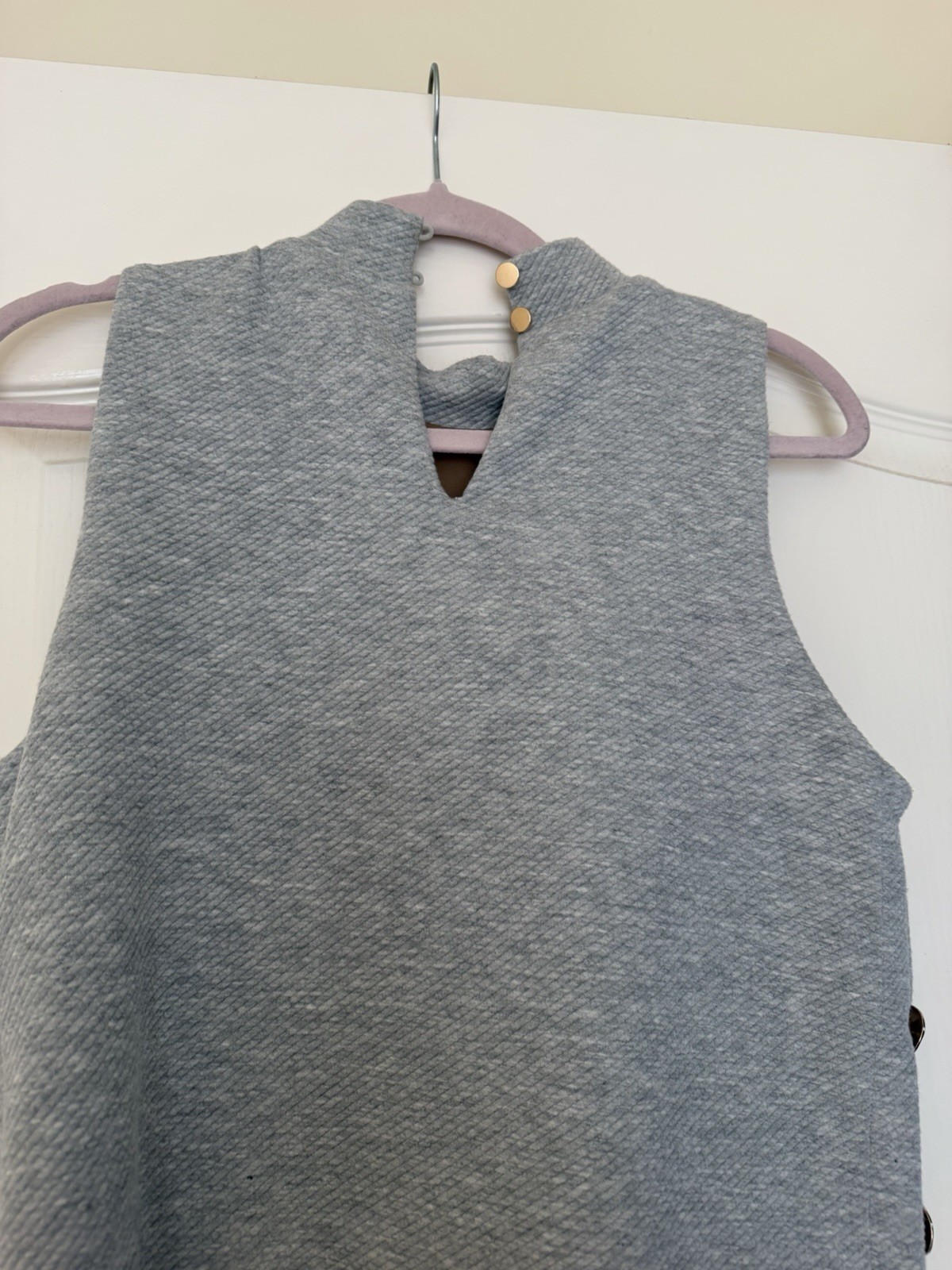 THML Womens S Pleated Midi Dress Gray Tan Sleeveless Mock Neck