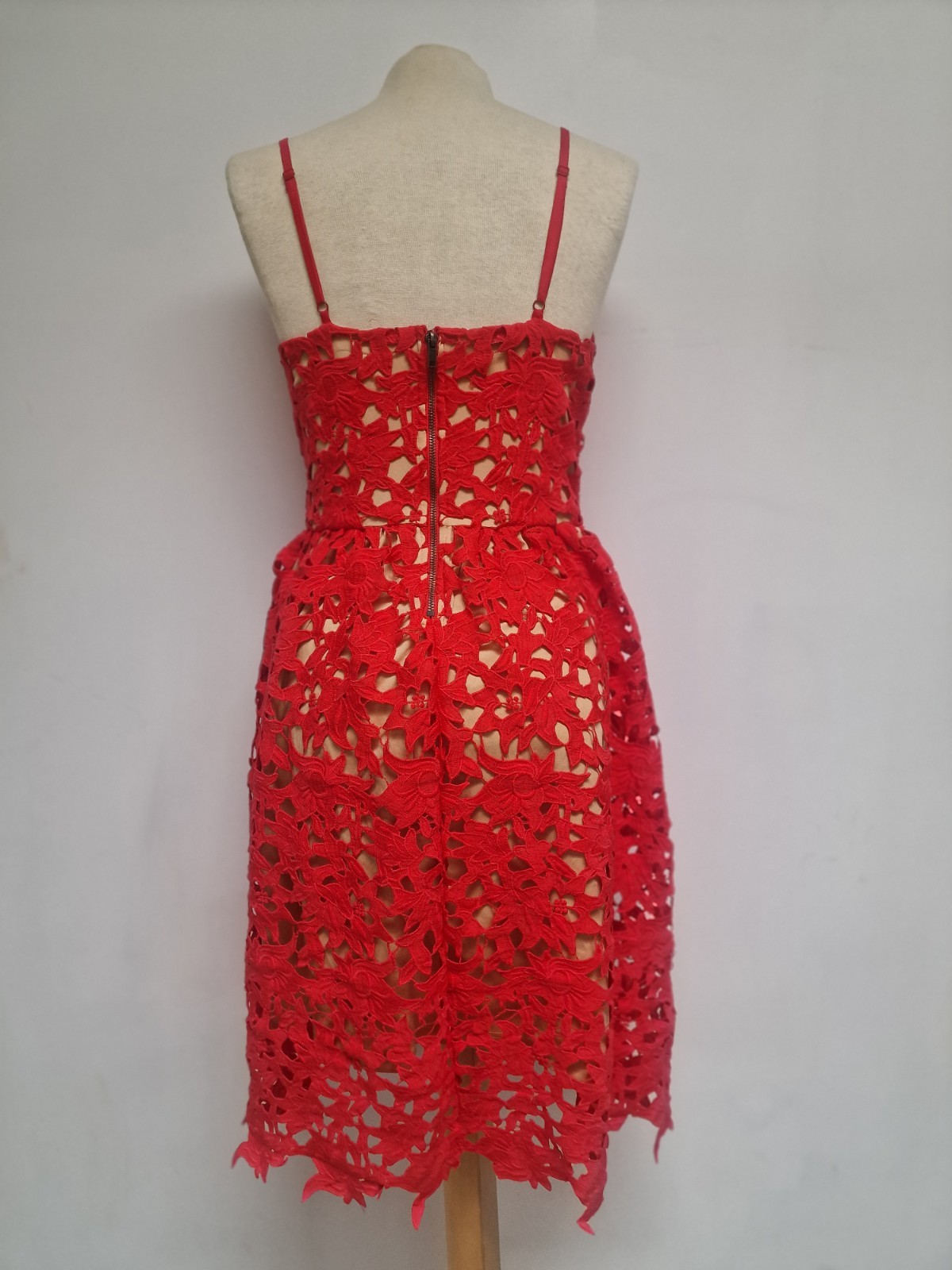 Stunning Red Lace Vero Moda Knee Length Dress Wedding Occasion Size 12