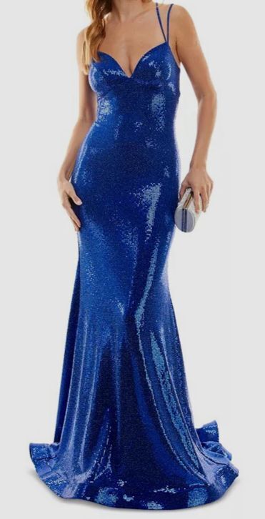 B Darlin Women’s Juniors Blue Sweetheart-Neck Lace-Up-Back Gown Dress Size 15/16