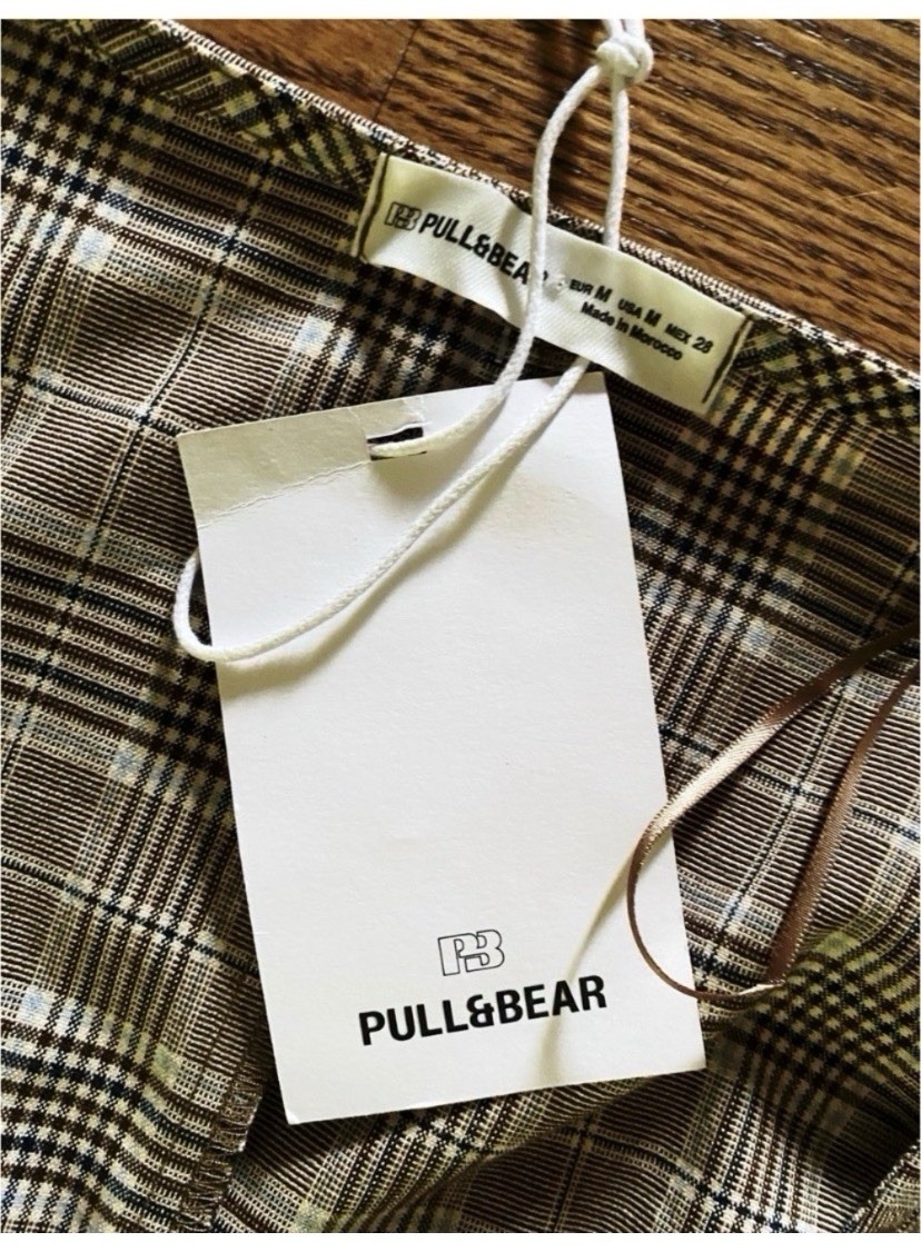 Pull&Bear Plaid Pleated Belted Mini Dress Size Medium New!