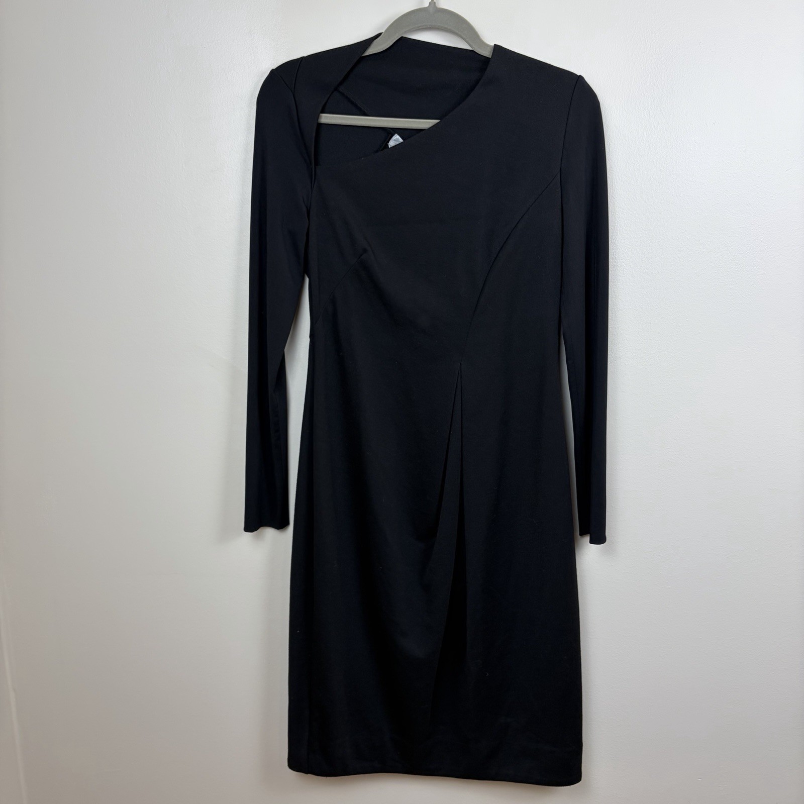 SportMax Max Mara Women’s Black Dress Asymmetric Neck Size M Long Sleeve Sheath