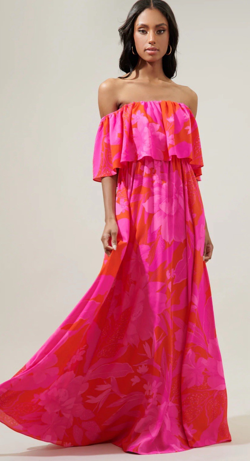 NWT RSVP Sugarlips Women Tropics Floral Enamored Off the Shoulder Dress Size S