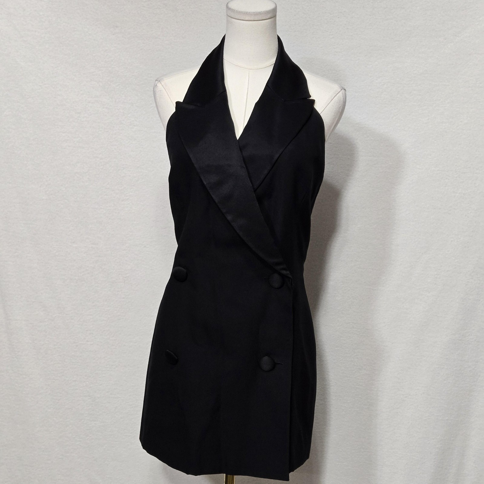 Gillian Dress Womens 12 Black Halter Tuxedo Sheath Backless Mini Cocktail Formal