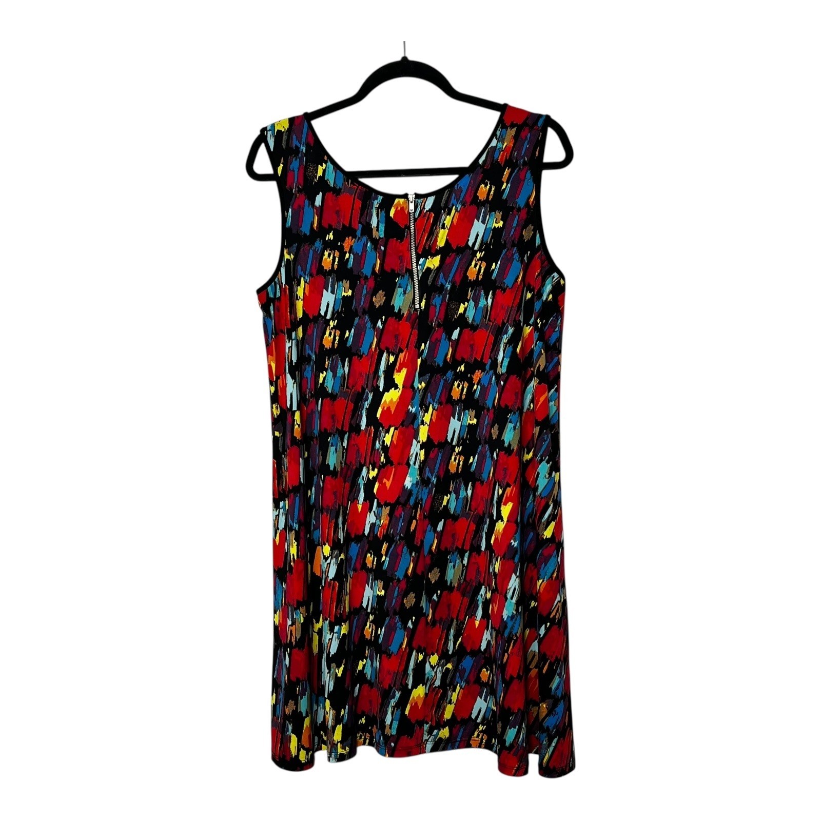 New Directions Womens L Multicolor Abstract Brushstroke Sleeveless Shift Dress