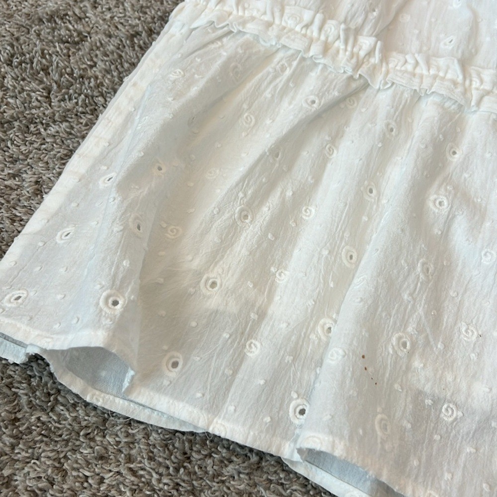 EUC Woman’s Loft White Clip Bow Strap Ruffle Swing Dress Small 4 6 Eyelet Flowy