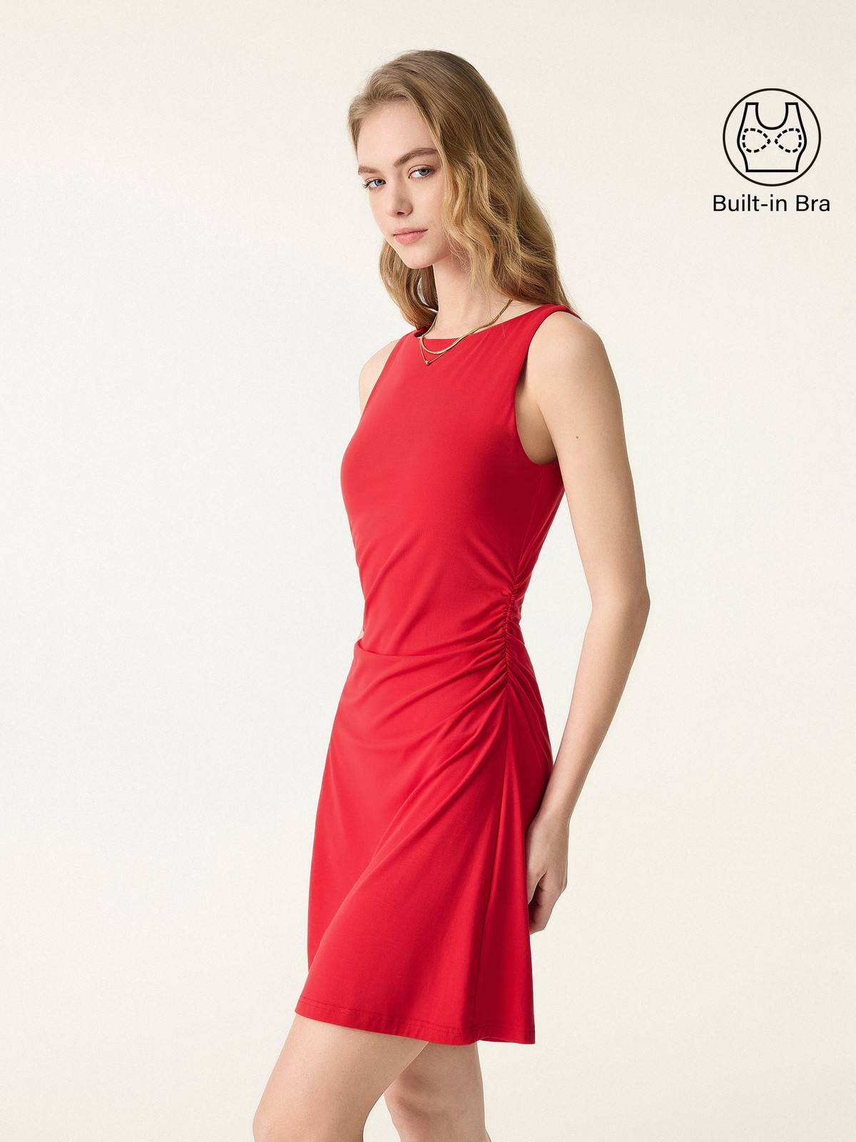 SkinKiss Boatneck Ruched A-line Mini Bra Dress-OGLmove|118826