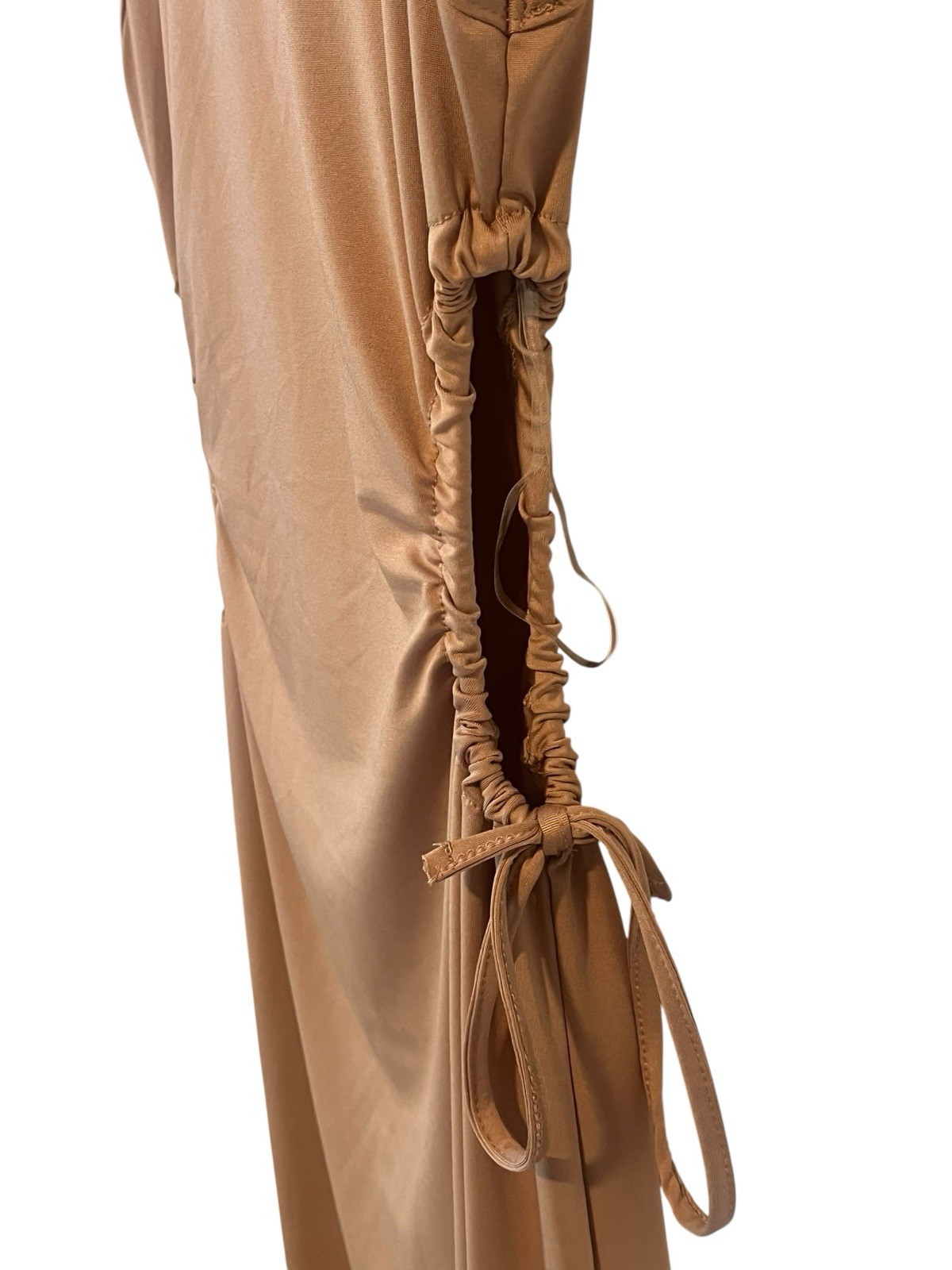 Absolutely Love It Pencil Dress Size L Beige Sleeveless Split Bodycon Midi NEW