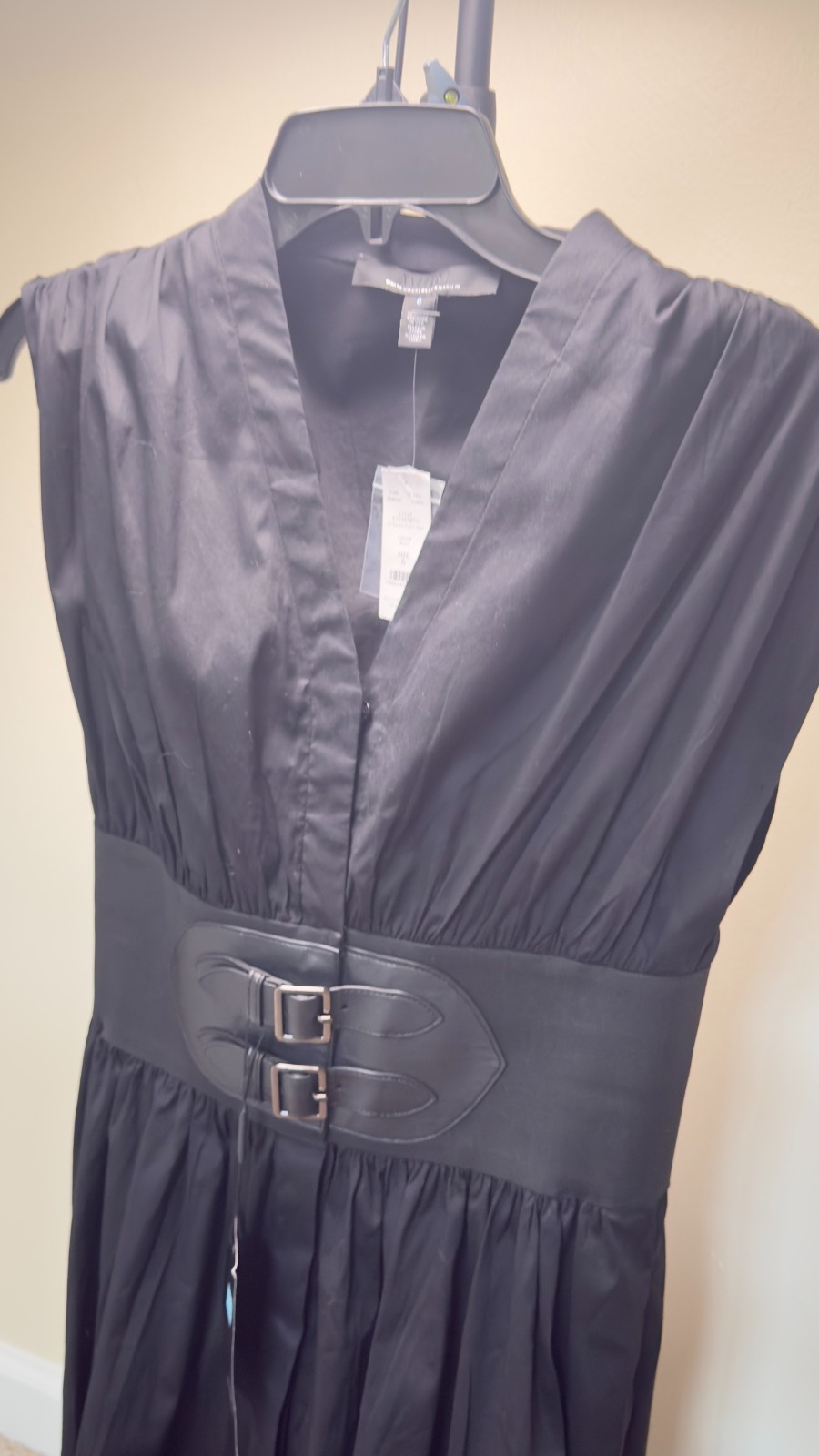 CHICO’S Cap Sleeve Belted Poplin Midi Dress Women’s Size 6 Black