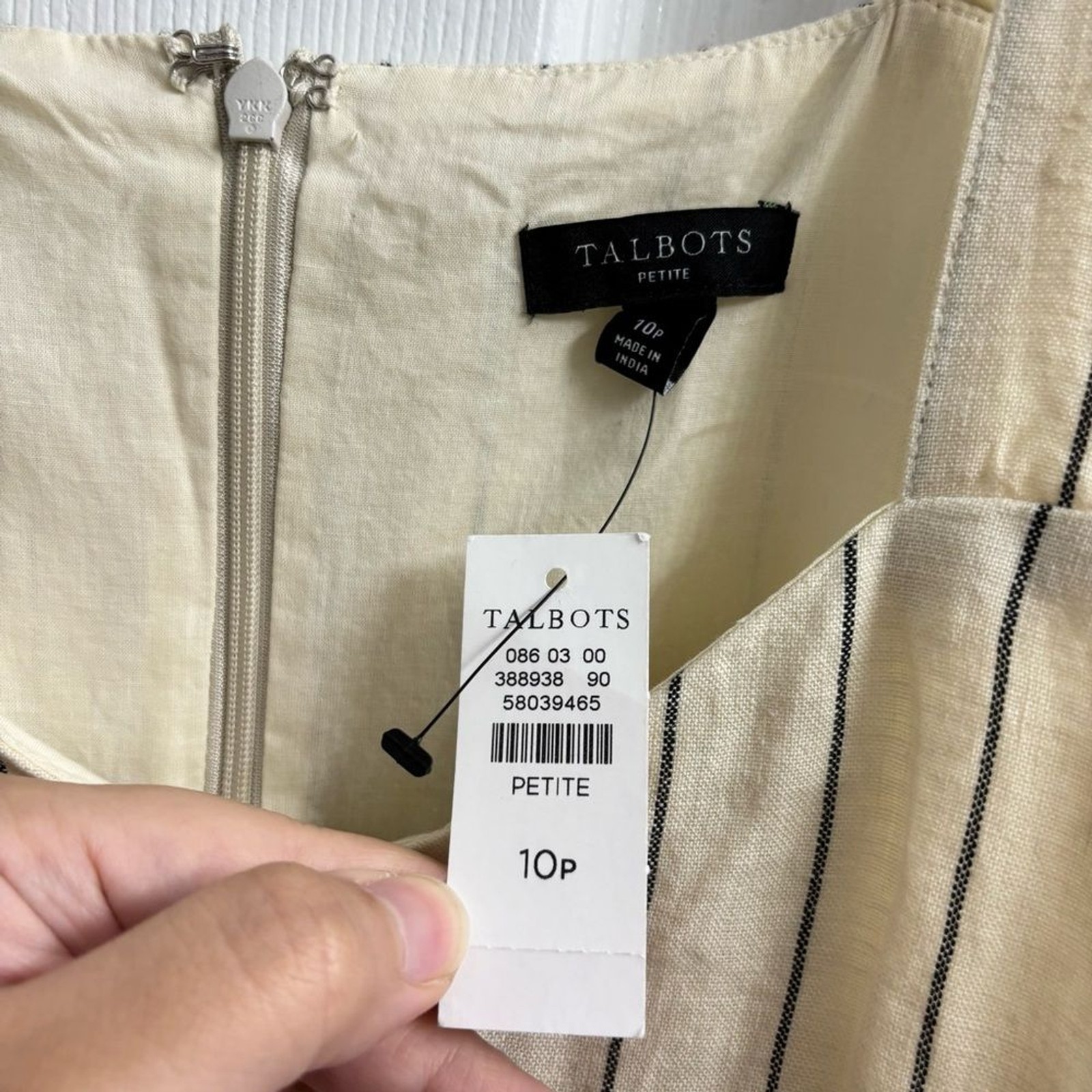 Talbots Linen Maxi Dress Riviera Stripe 10 Petite Cream Tan NWT