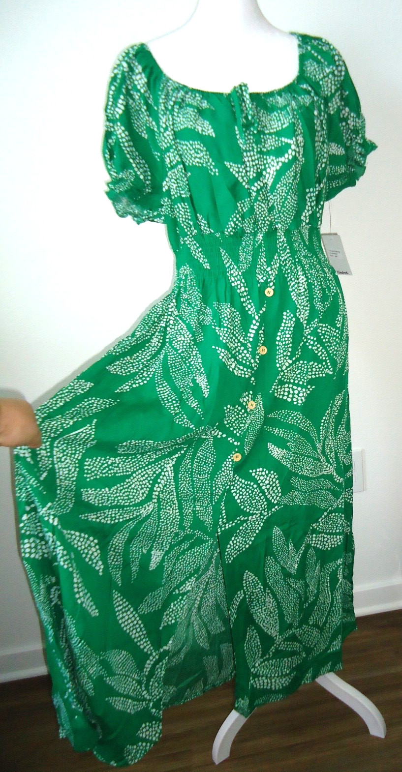 NWT Anthropologie Kindred Green Floral Print Long Dresses RN#166636 Size-PXL