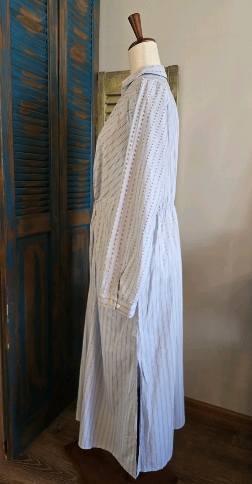 Rails Irie Hampton Stripe Twist Front Midi LS Shirt Dress Women L Blue Coastal