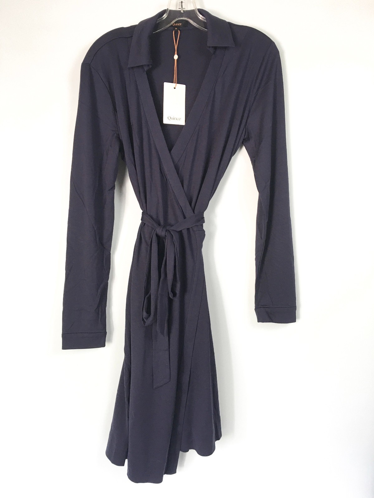 Quince 100% Silk Jersey Mini Wrap Dress NEW Womens Medium Navy Blue