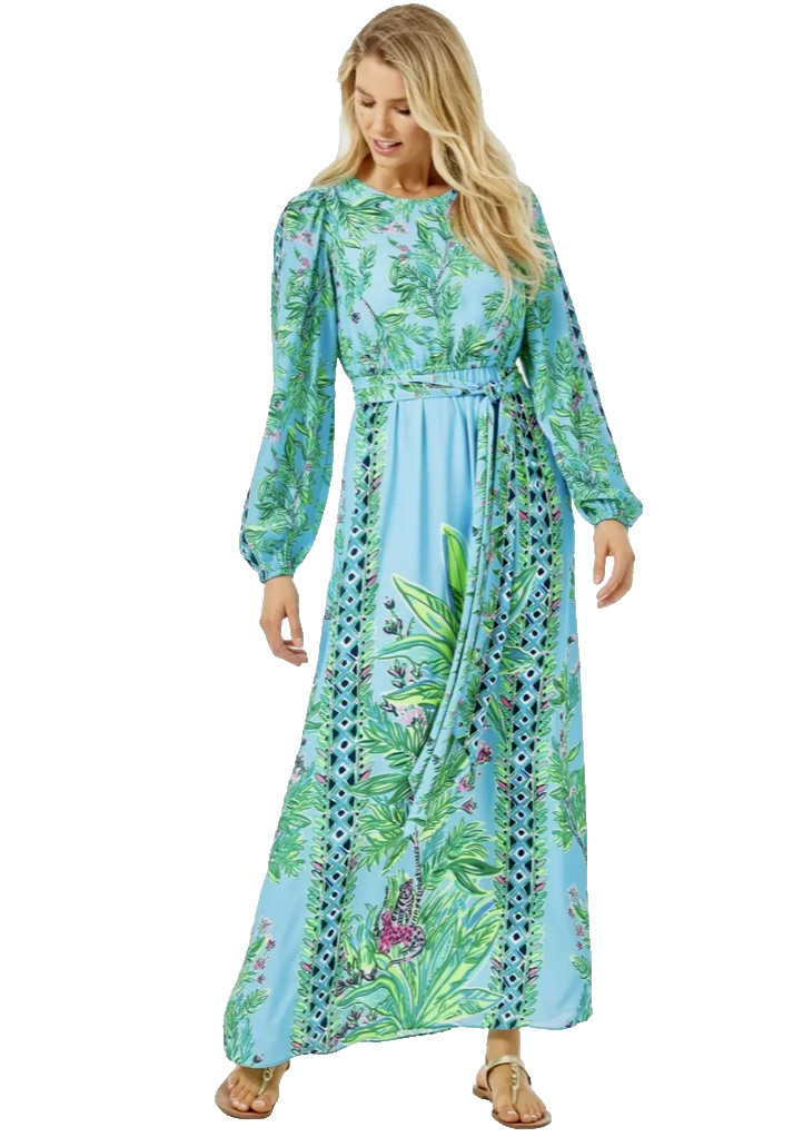 LILLY PULITZER SIZE 8 CHYANNA MAXI DRESS *BAMBOO FOREST* PORTO BLUE🦄