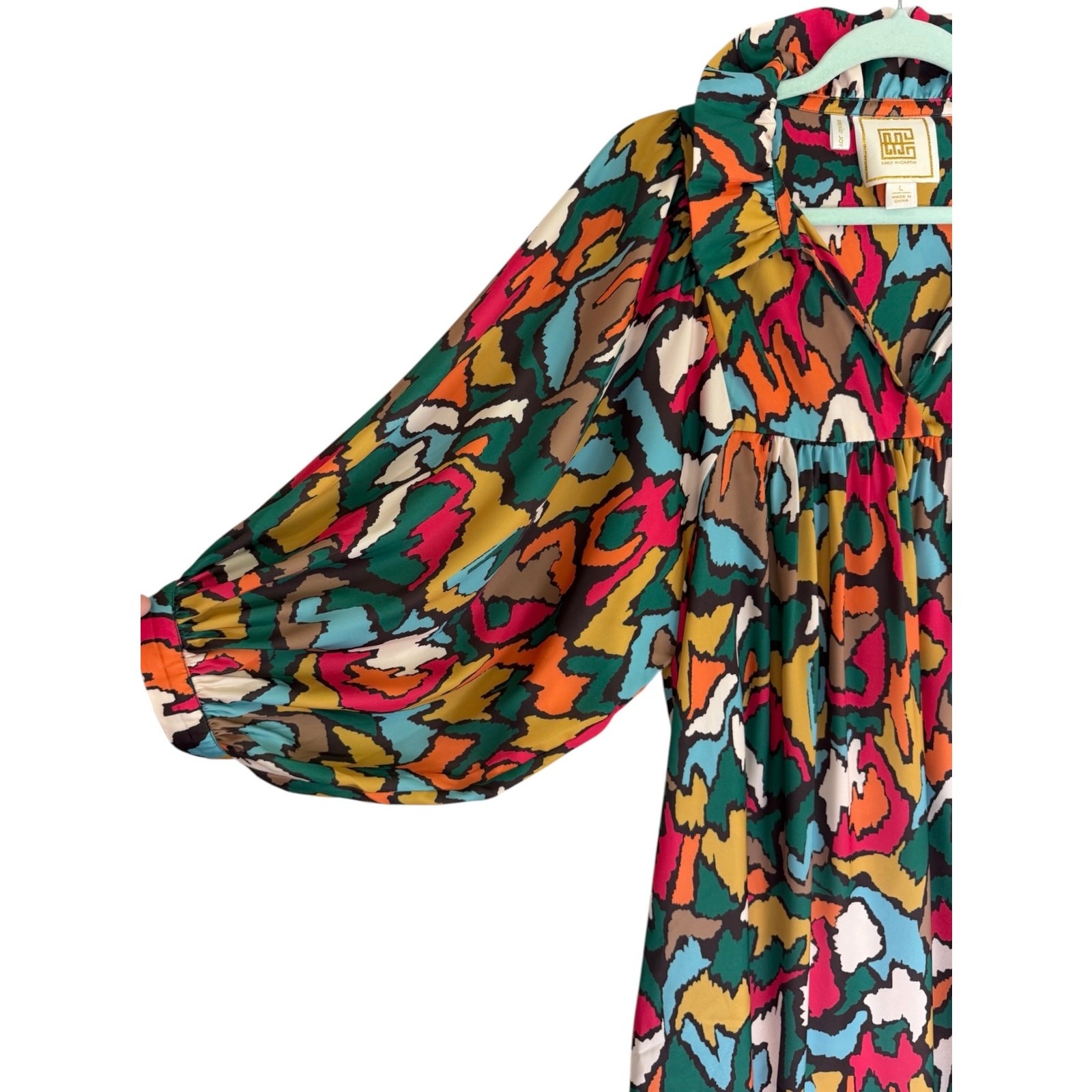 Emily McCarthy Hampton Mini Dress Painterly Abstract Print Large Babydoll Arsty