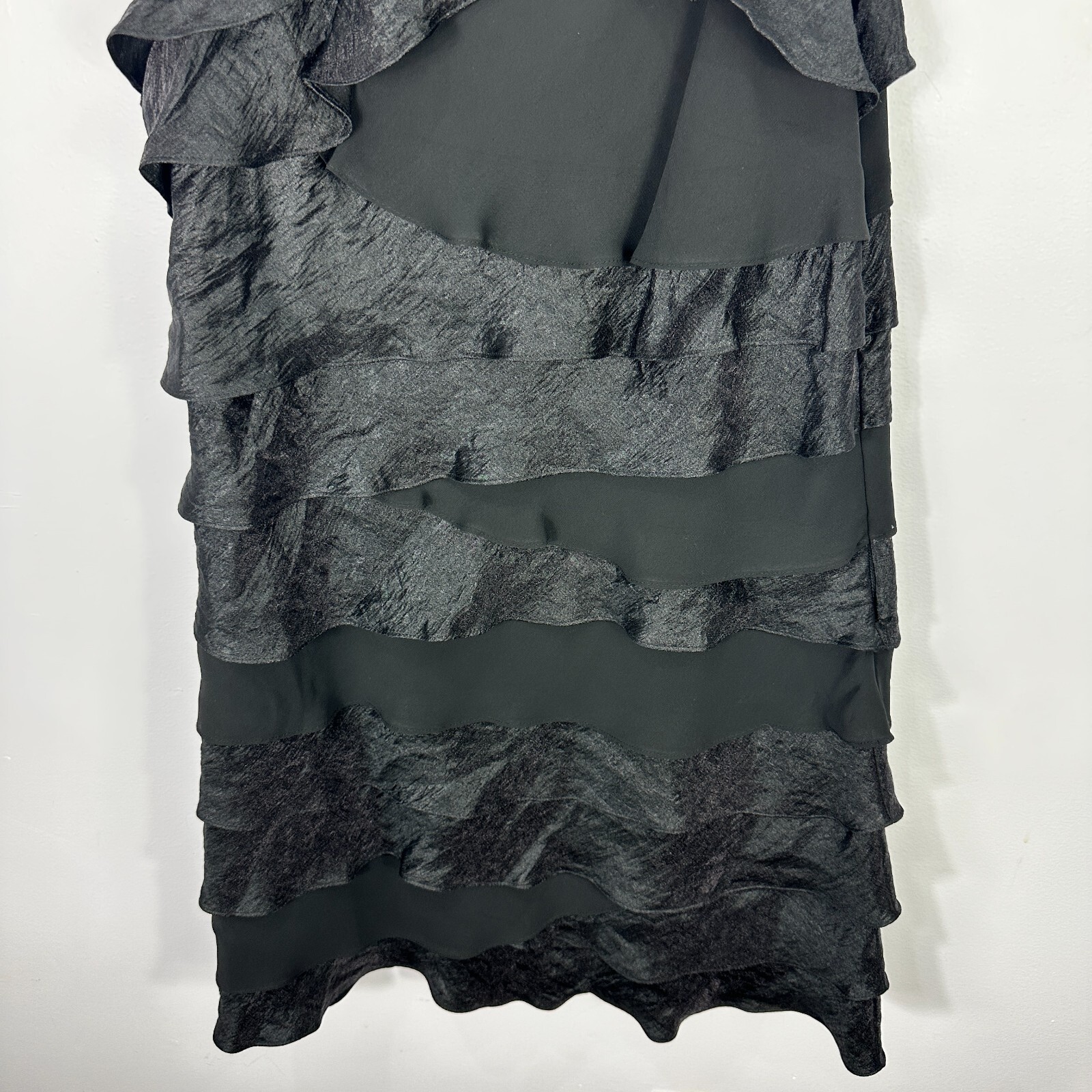 S.L. Fashions Black Tiered Ruffle Beaded Dress Women 14 Vtg Glam Romantic Party