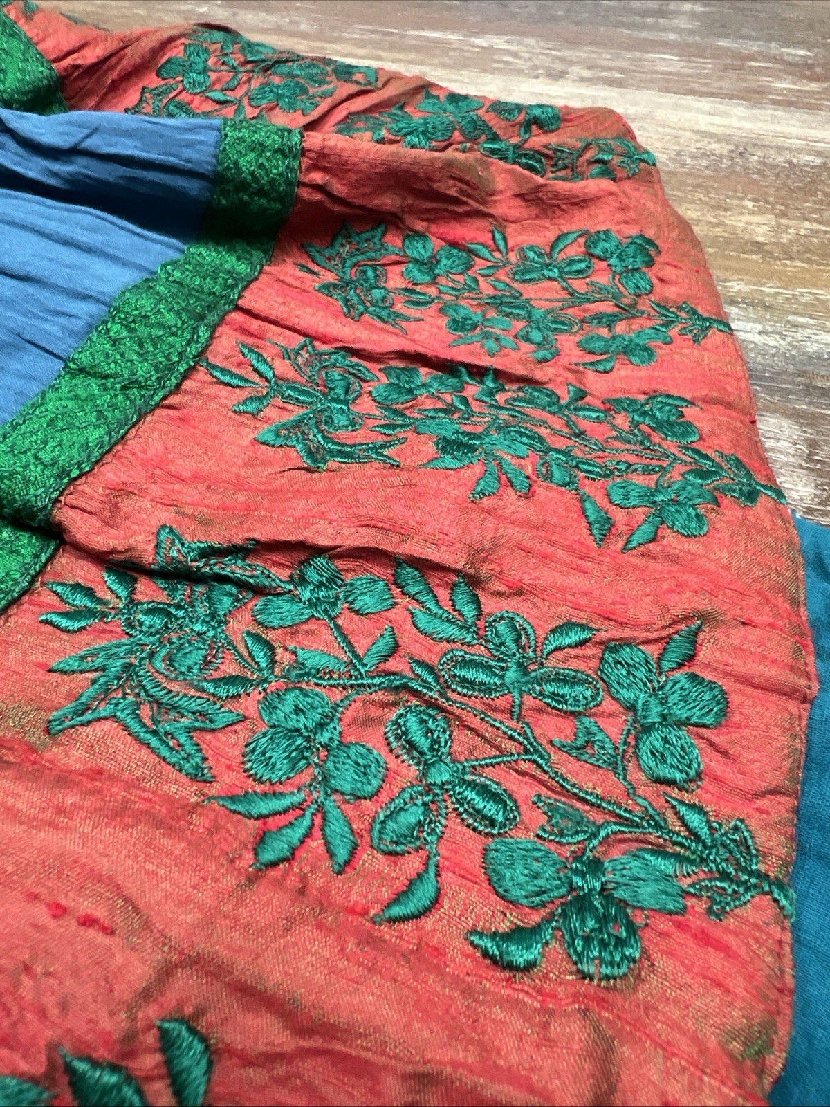 Timannya Purvi Alimchandani Silk A-Line Dress Coral Teal Boho Embroidered India