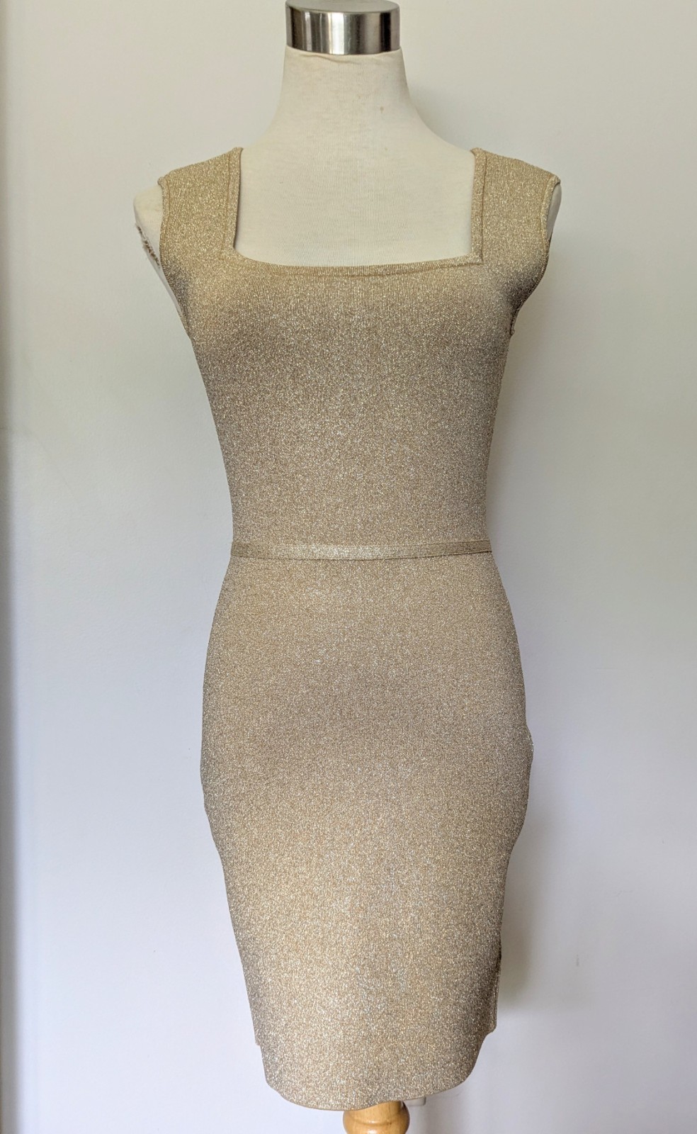 Gold Metallic Stretch Bodycon Dress By BCBG Max Azria Sz Medium