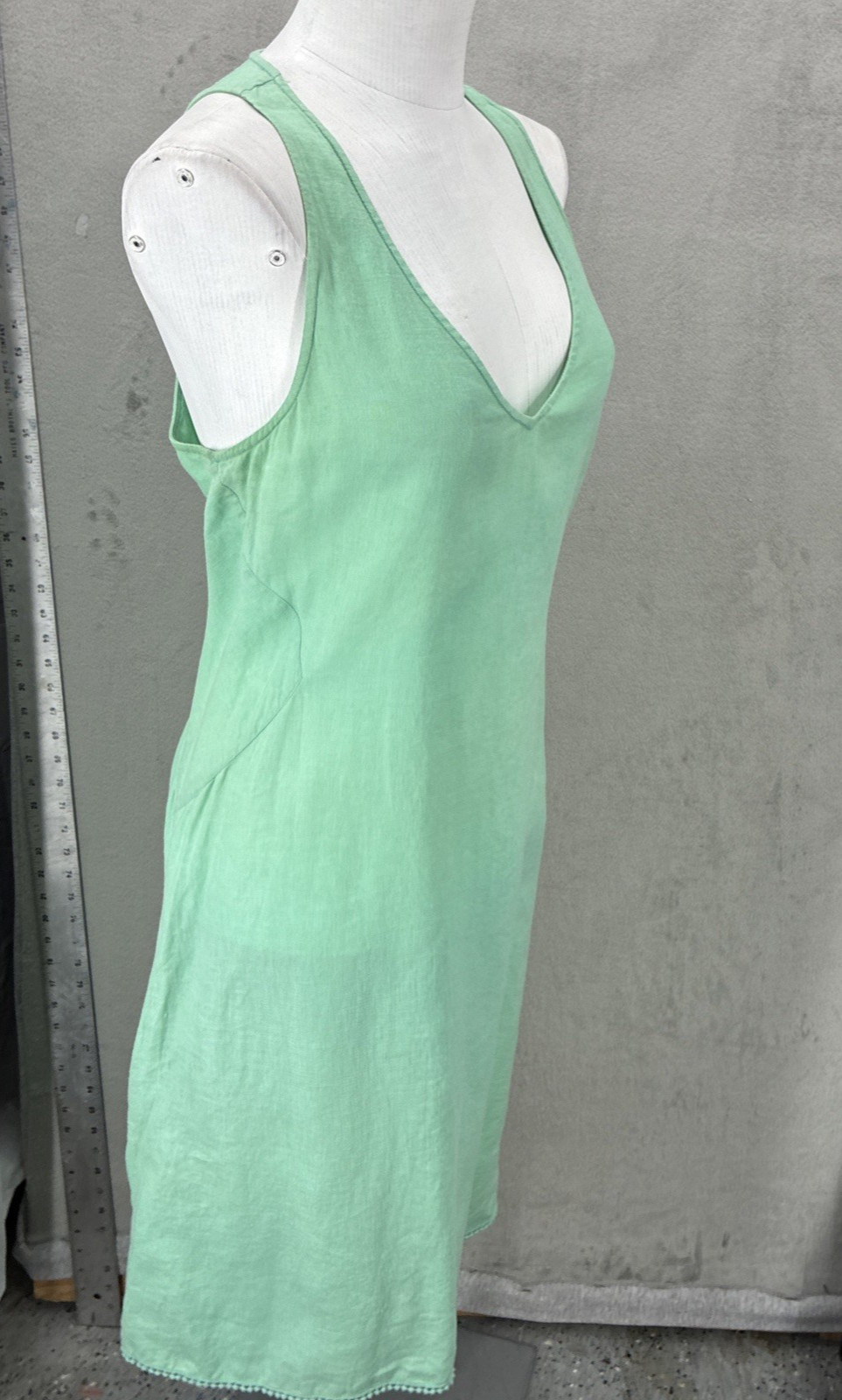Calypso St Barth Dress 100% Linen Mint Green Pom-Pom Fringe Trim Minimalistic