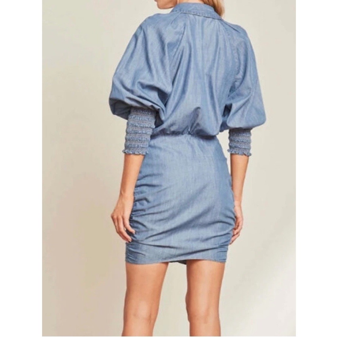 Veronica Beard Allie Blue Chambray Ruched Button Front Mini Dress Size 2