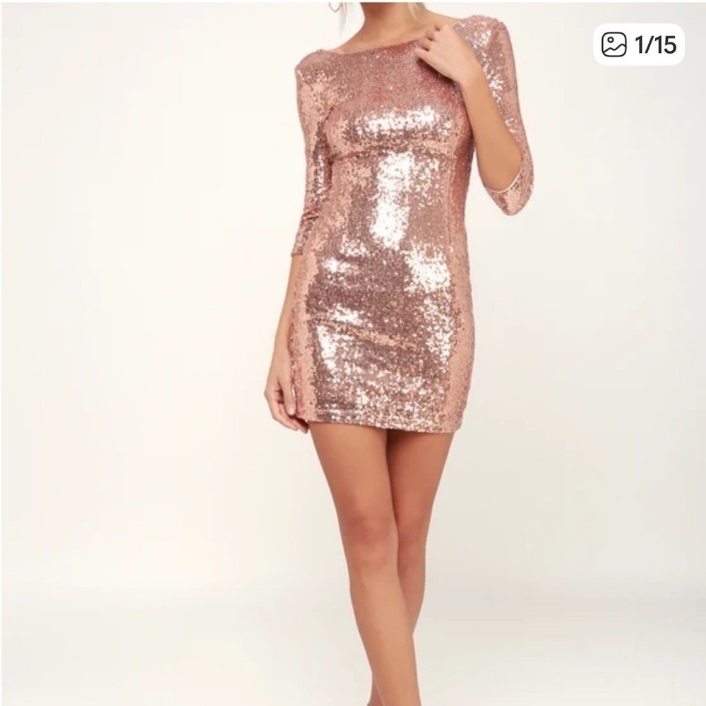 #113 Lulu’s Stunning Rose Gold Sequin Bodycon Mini Dress.