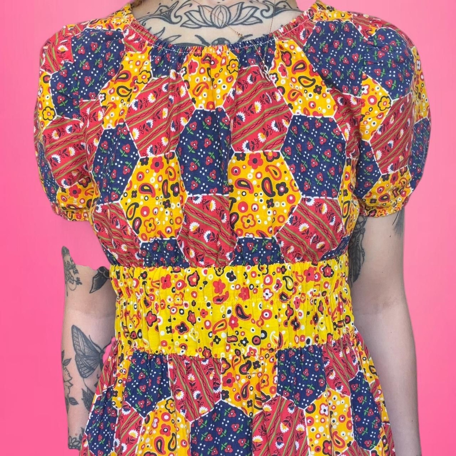 vintage 70s patchwork maxi dress RARE