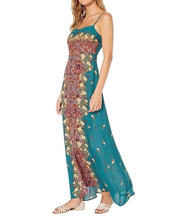 Intimately FP womens size S Morning Song Maxi Dress Jade Combo Button front boho