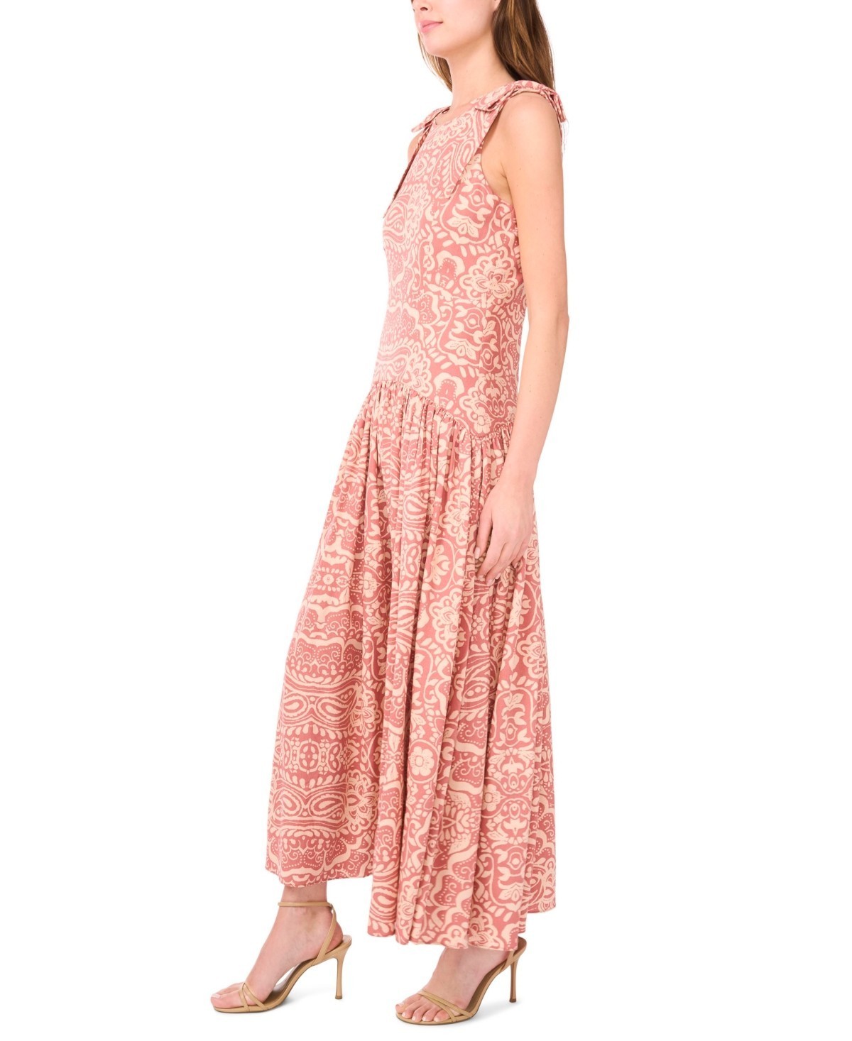 CeCe Linen Blend Sleeveless High-Low Maxi Dress Women’s S Mocha Back Zip Closure