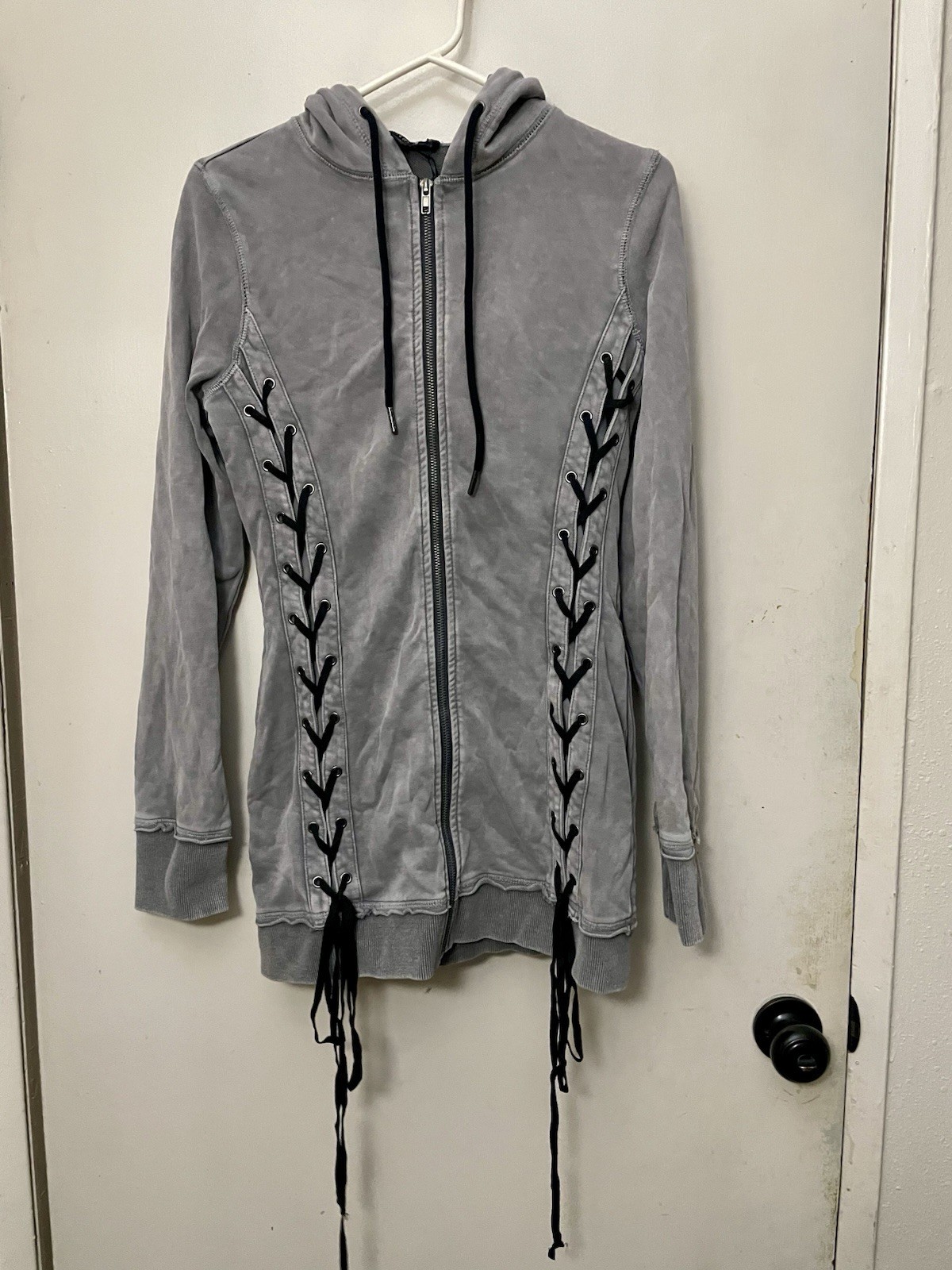 Dolls Kill Current Mood grey lace up hoodie dress size medium new with tags