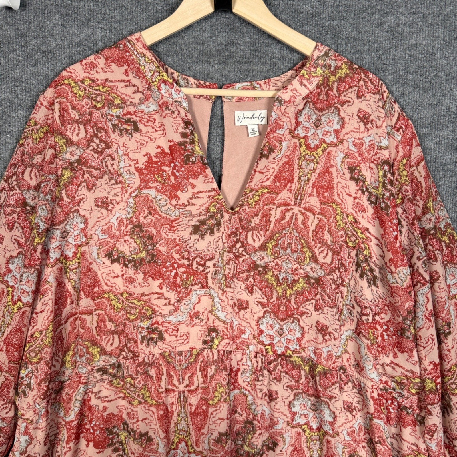 Wonderly Plus Size 3X Maxi Dress Pink Abstract Print Shift Tiered Boho Wedding