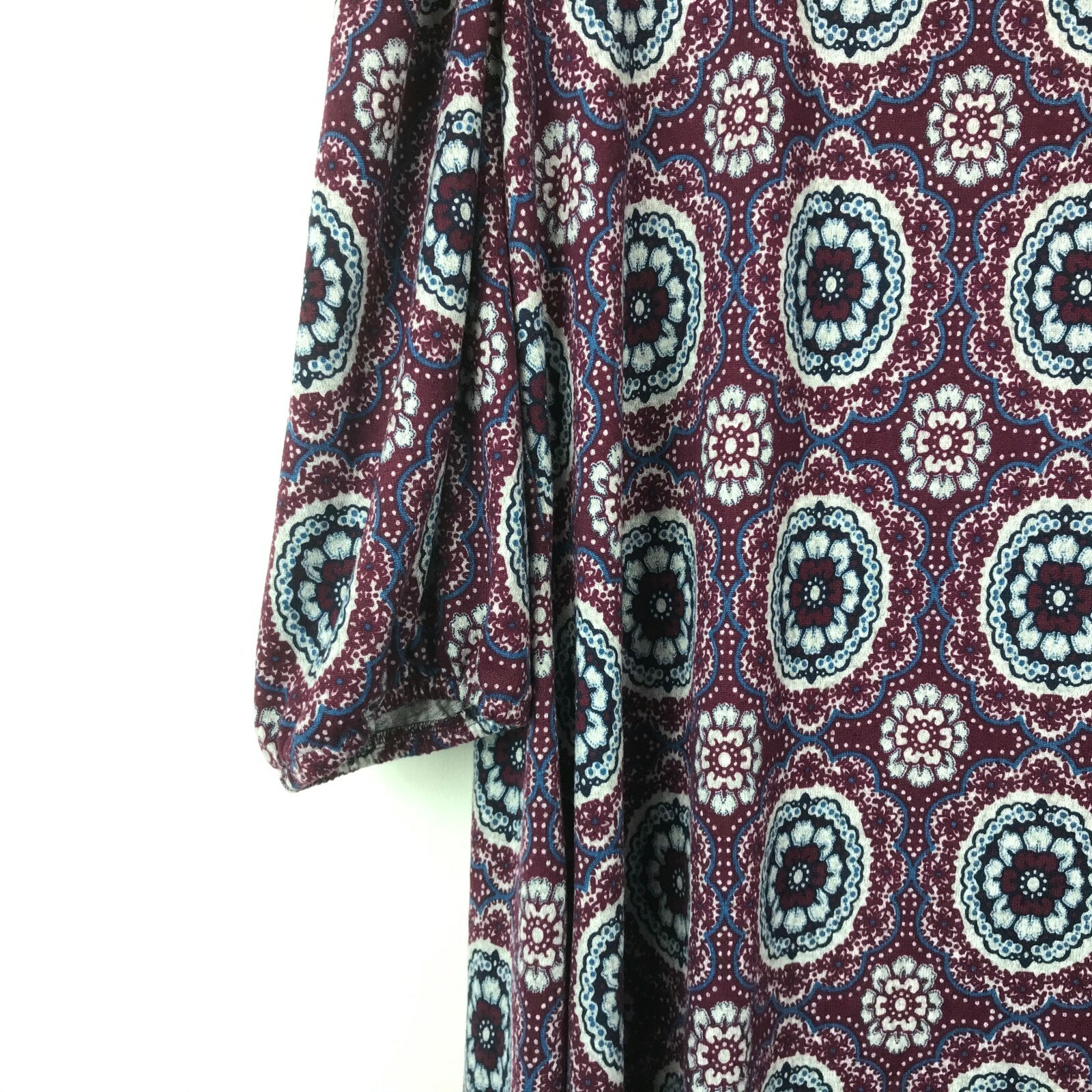 NY Collection Womens Plus Petite 3XP Wine Floral 3/4 Puff Sleeve Dress NWT AM31