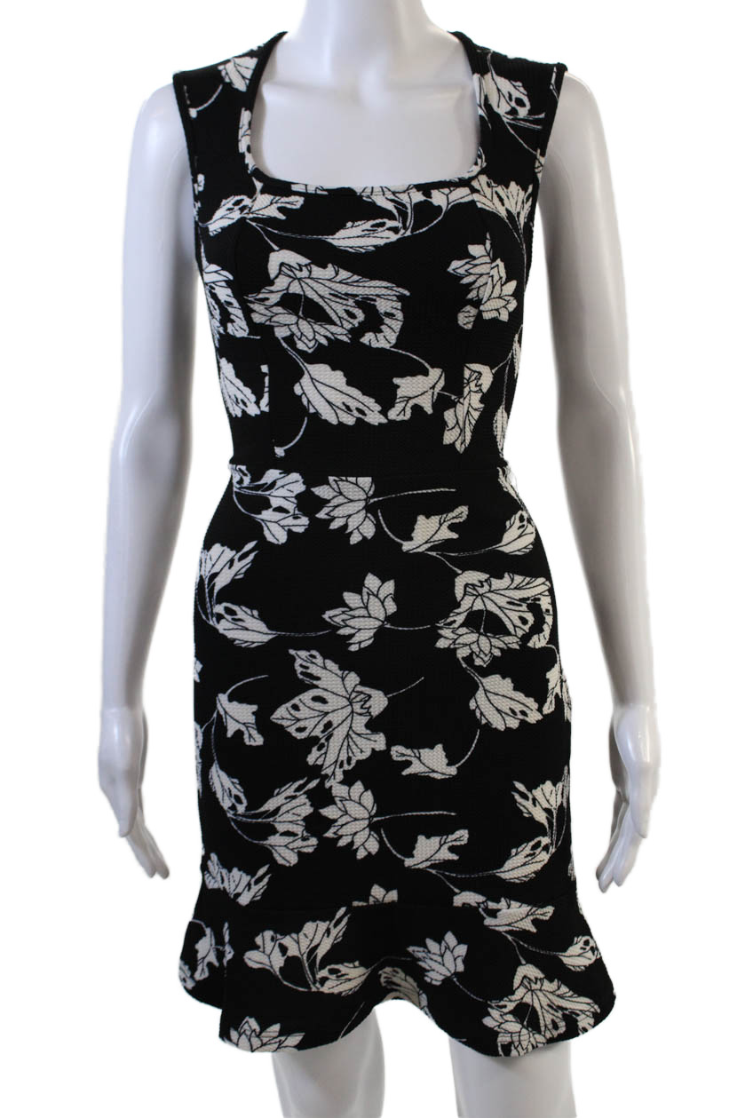 Papillon Blanc Womens Floral Print Scoop Neck A Line Dress Black White Size Smal