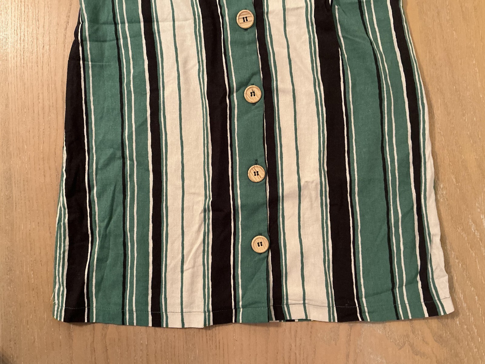 Lush Dress Womens Small Green Black Striped Button Front Linen Blend Sundress